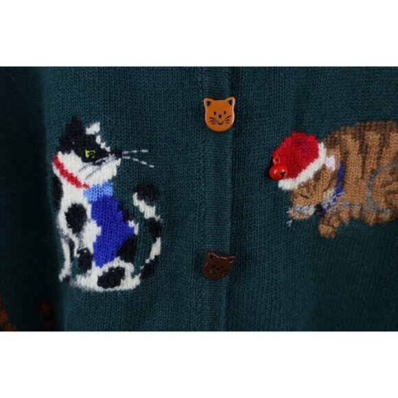 Vintage Y2K 2001 Womens 3X Christmas Cat Bells Wool Blend Knit Cardigan Sweater - Picture 9 of 16